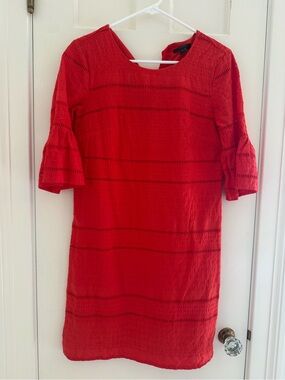 J. Crew Bright Red Shift Dress with Ruffled Elbow Sleeves